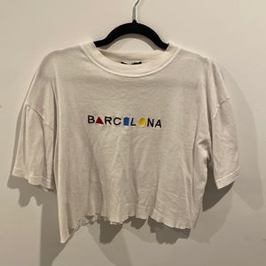 Brandy Melville White Graphic Tee Barcelona